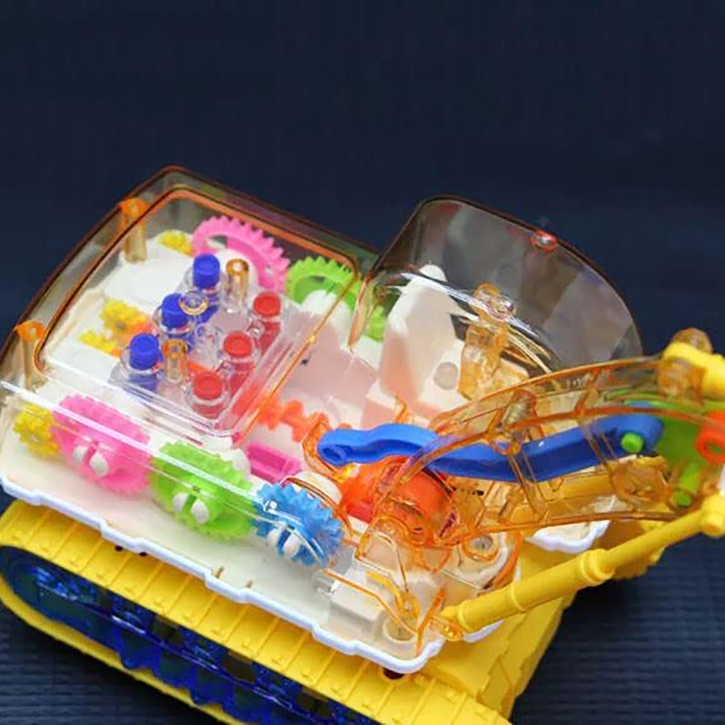 Musical Transparent Mechanical Gear Excavator With Lighting for kids