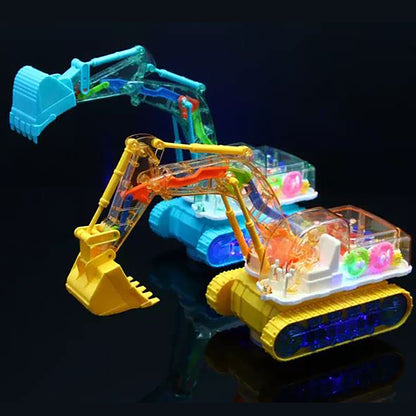 Musical Transparent Mechanical Gear Excavator With Lighting for kids