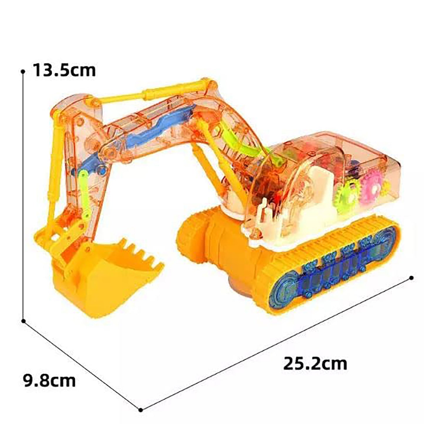 Musical Transparent Mechanical Gear Excavator With Lighting for kids