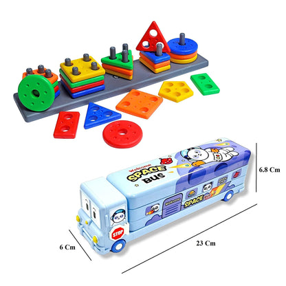 Combo of Long Shape Stacker Puzzle & Pencil Box