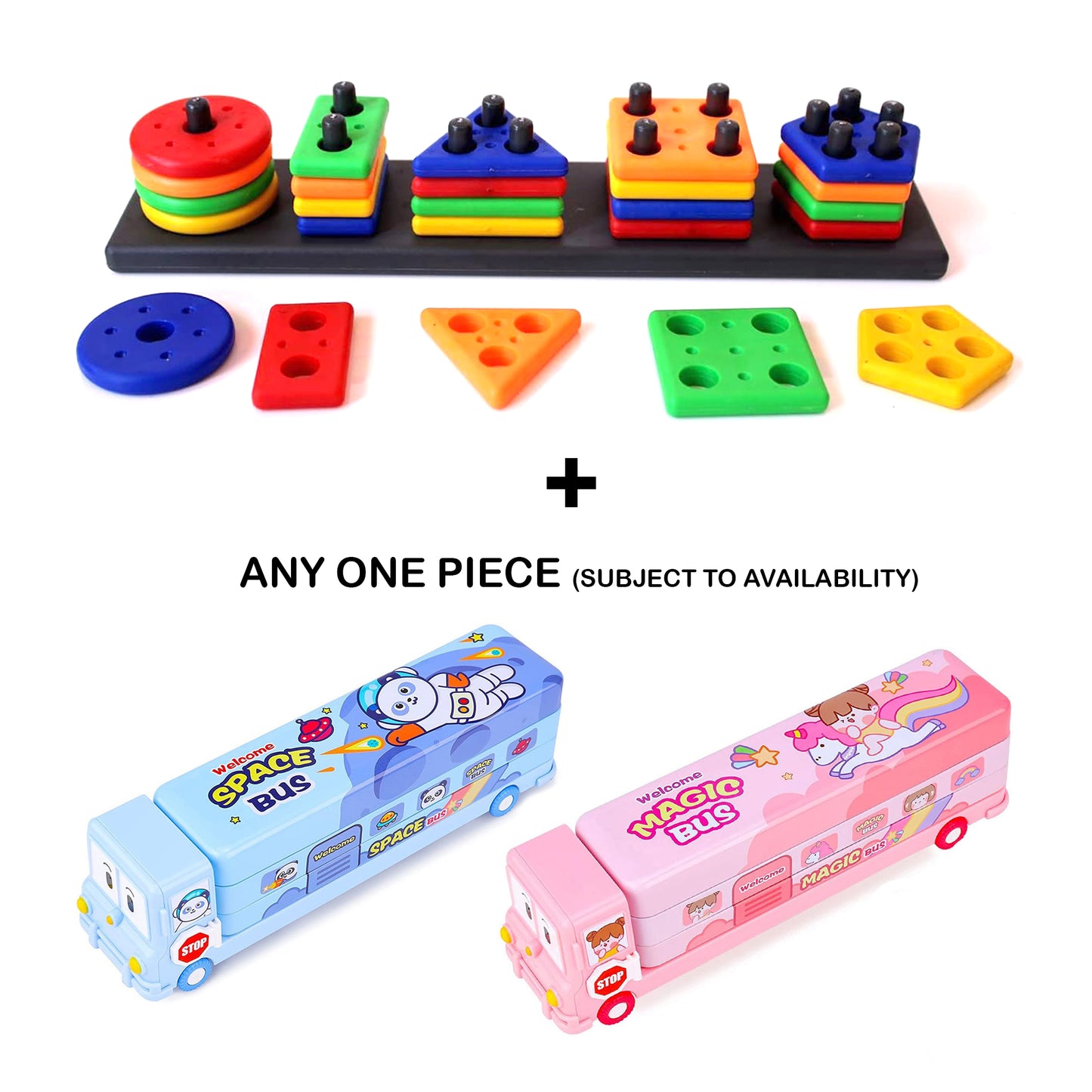 Combo of Long Shape Stacker Puzzle & Pencil Box