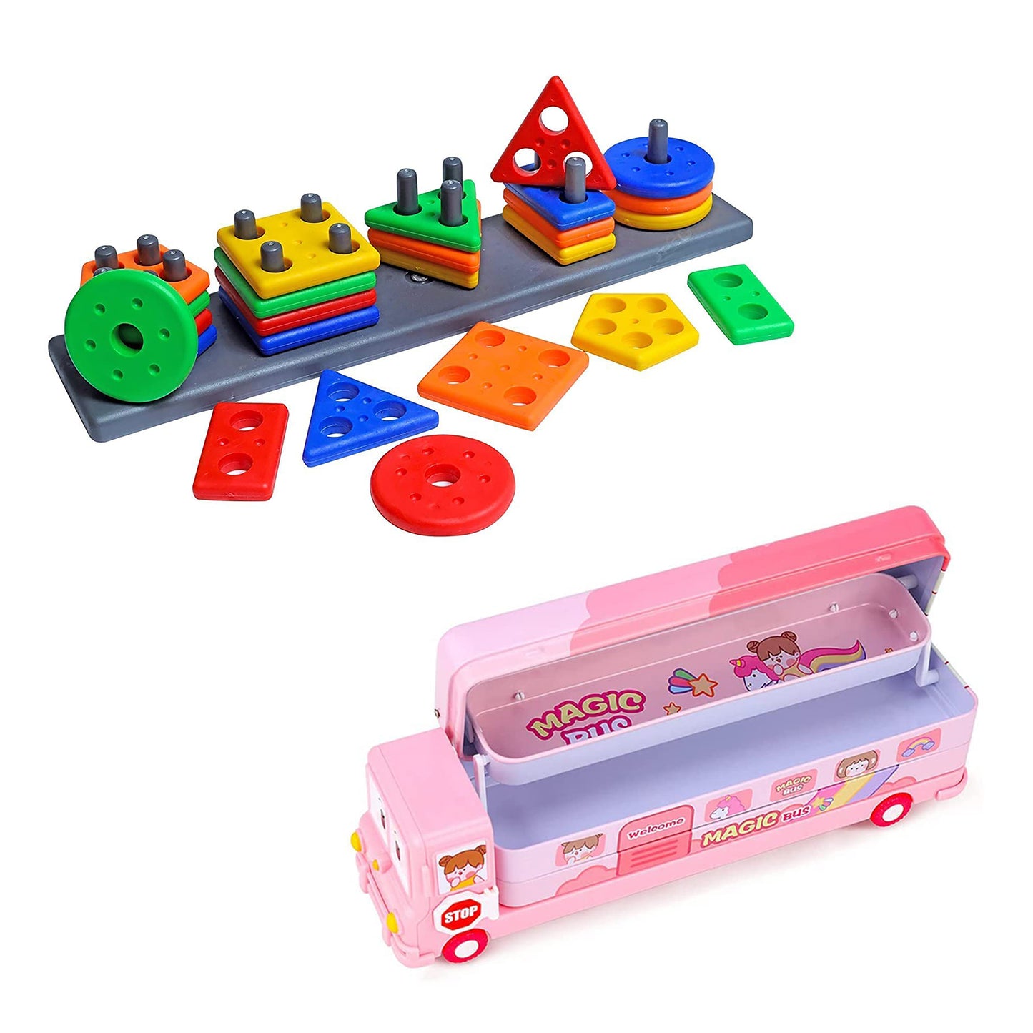 Combo of Long Shape Stacker Puzzle & Pencil Box