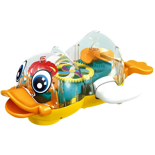 Colorful Duck Car Toy: Transparent Gear with Battery Power, Music and Lights