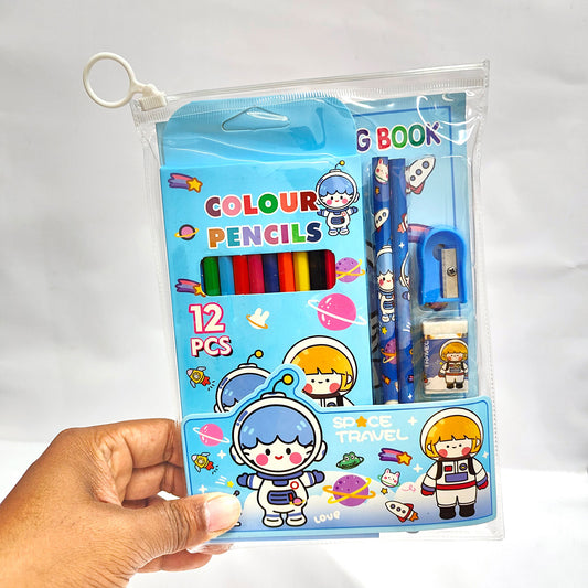 5 in 1 Blue Drawing School Stationery Set