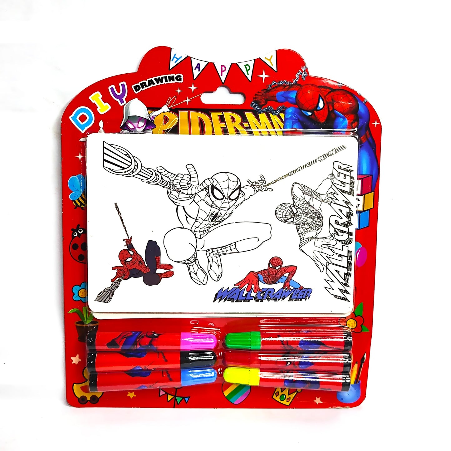 DIY 6 coloring sheets with 6 shades watercolor pens (Spiderman)