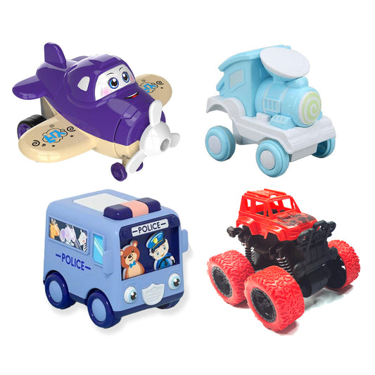 Combo of 4 Toy Set (Robot Plane & Bus &Train 360-degree & Mini Monster Car)