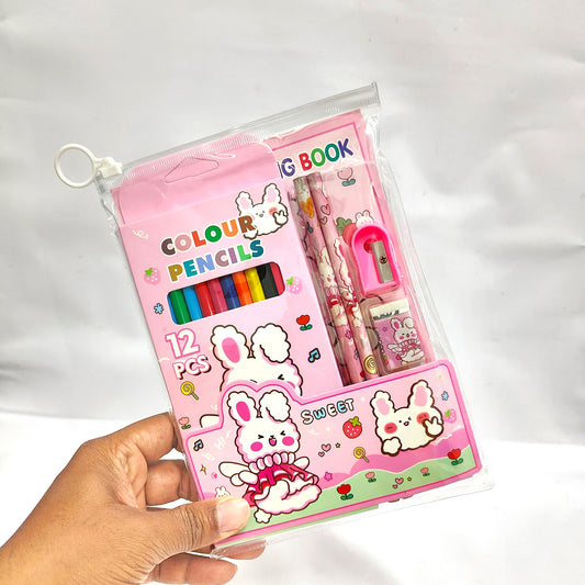 5 in 1 Pink Drawing School Stationery Set