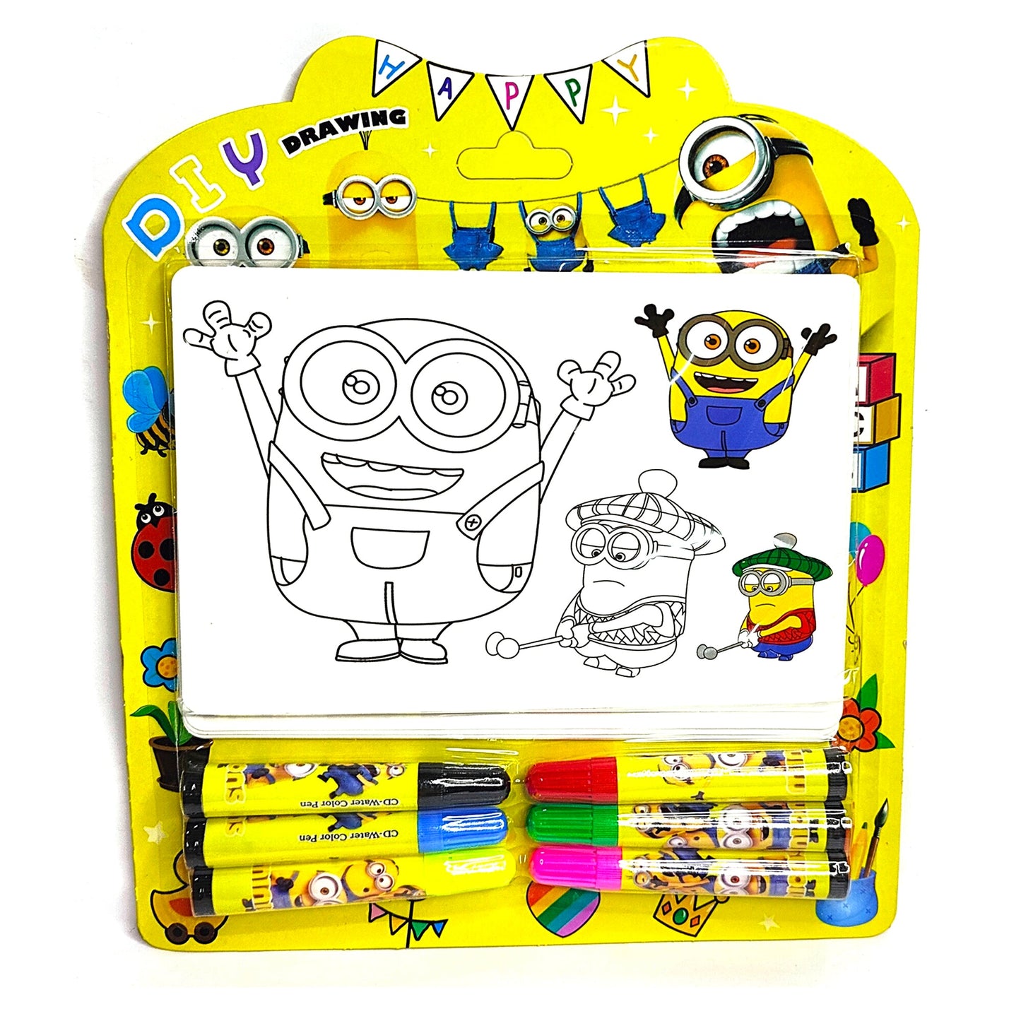 DIY 6 coloring sheets with 6 shades watercolor pens (Minions)