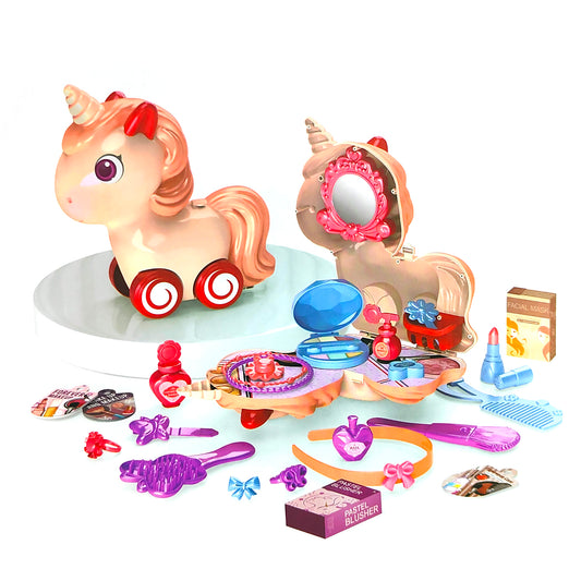 Unicorn Magic 3-in-1 Dresser Set: DIY Makeup, Moving Purse, and Fun Beauty Play