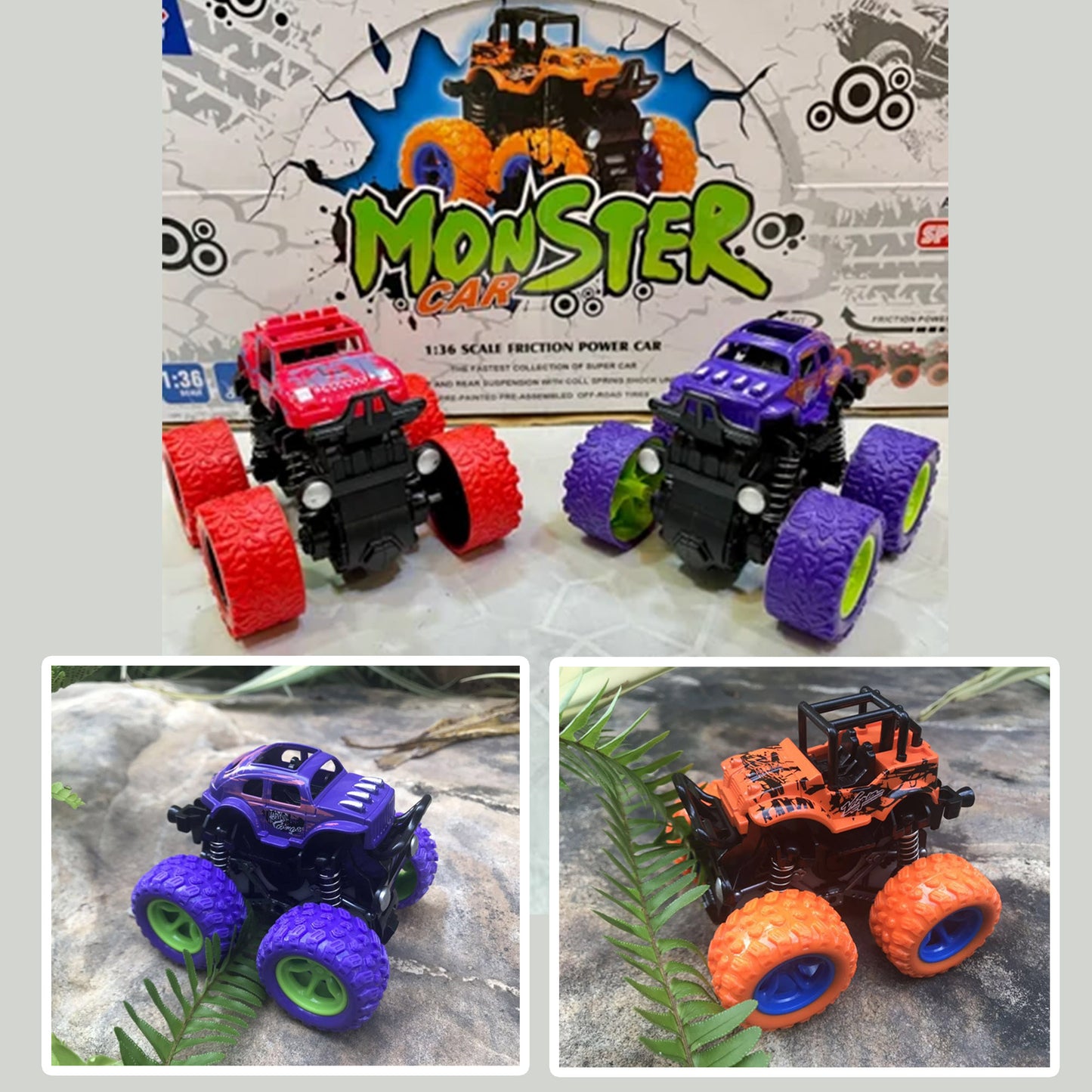 Monster Car 1:36 Scale Friction Power Car Toy 8 Pcs  Set For Kids