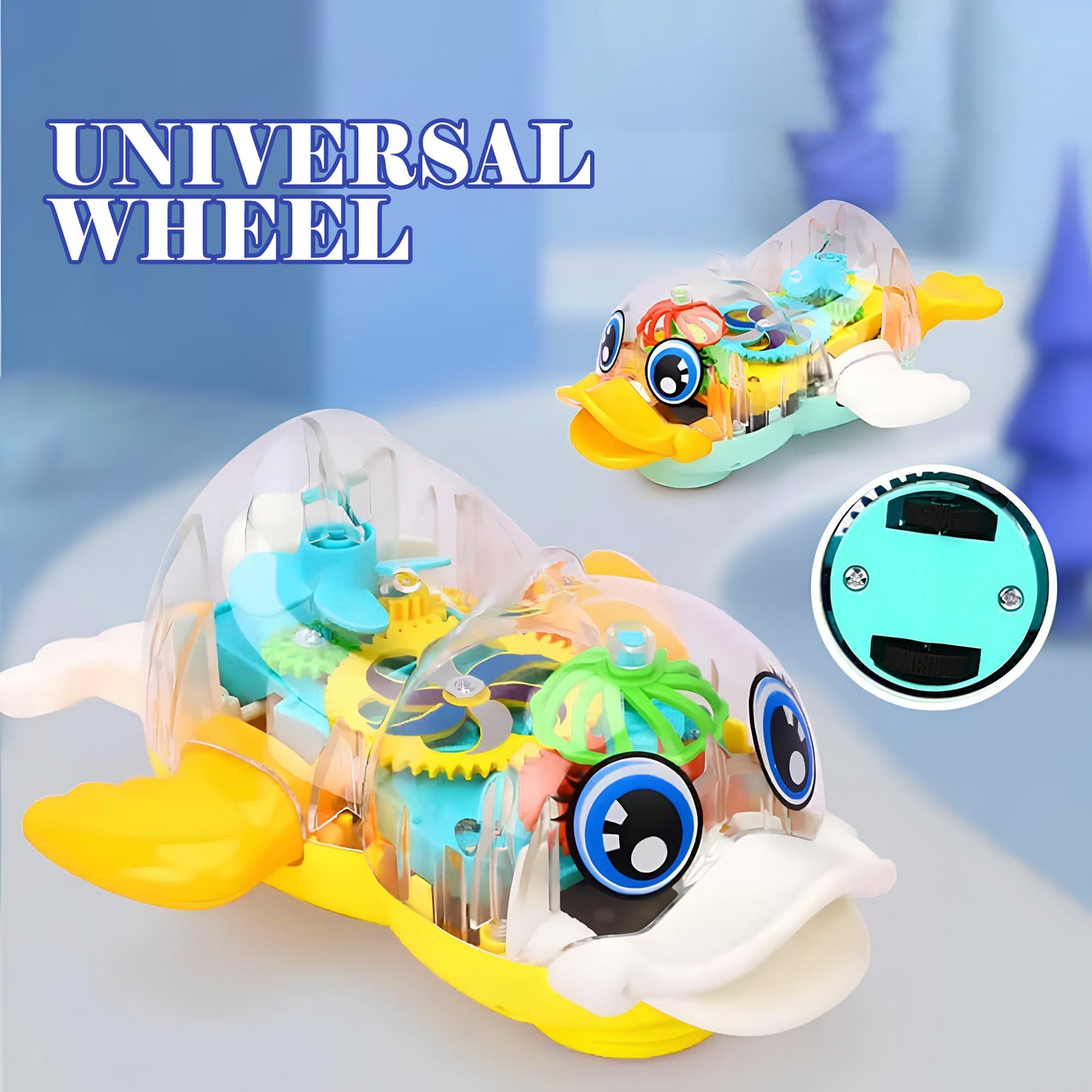 Colorful Duck Car Toy: Transparent Gear with Battery Power, Music and Lights