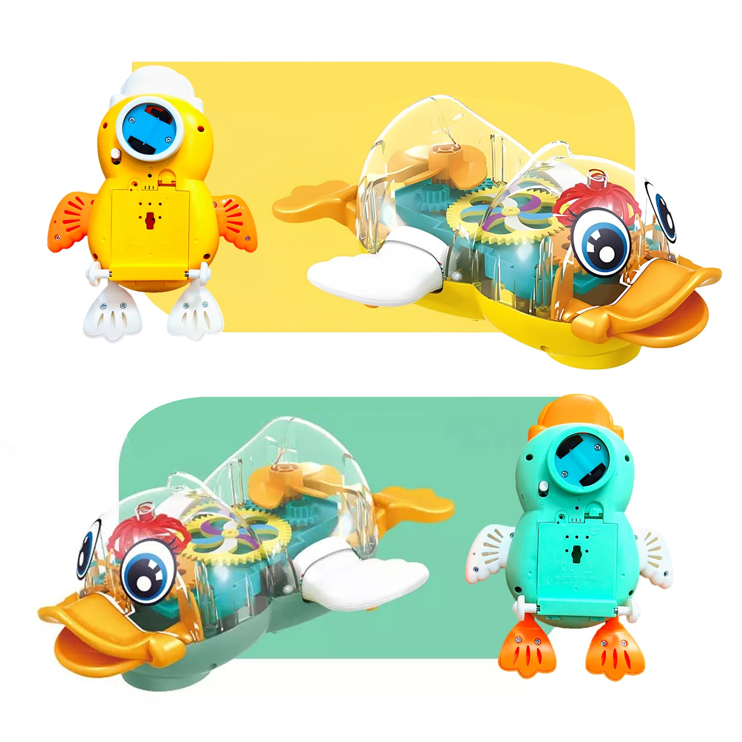 Colorful Duck Car Toy: Transparent Gear with Battery Power, Music and Lights