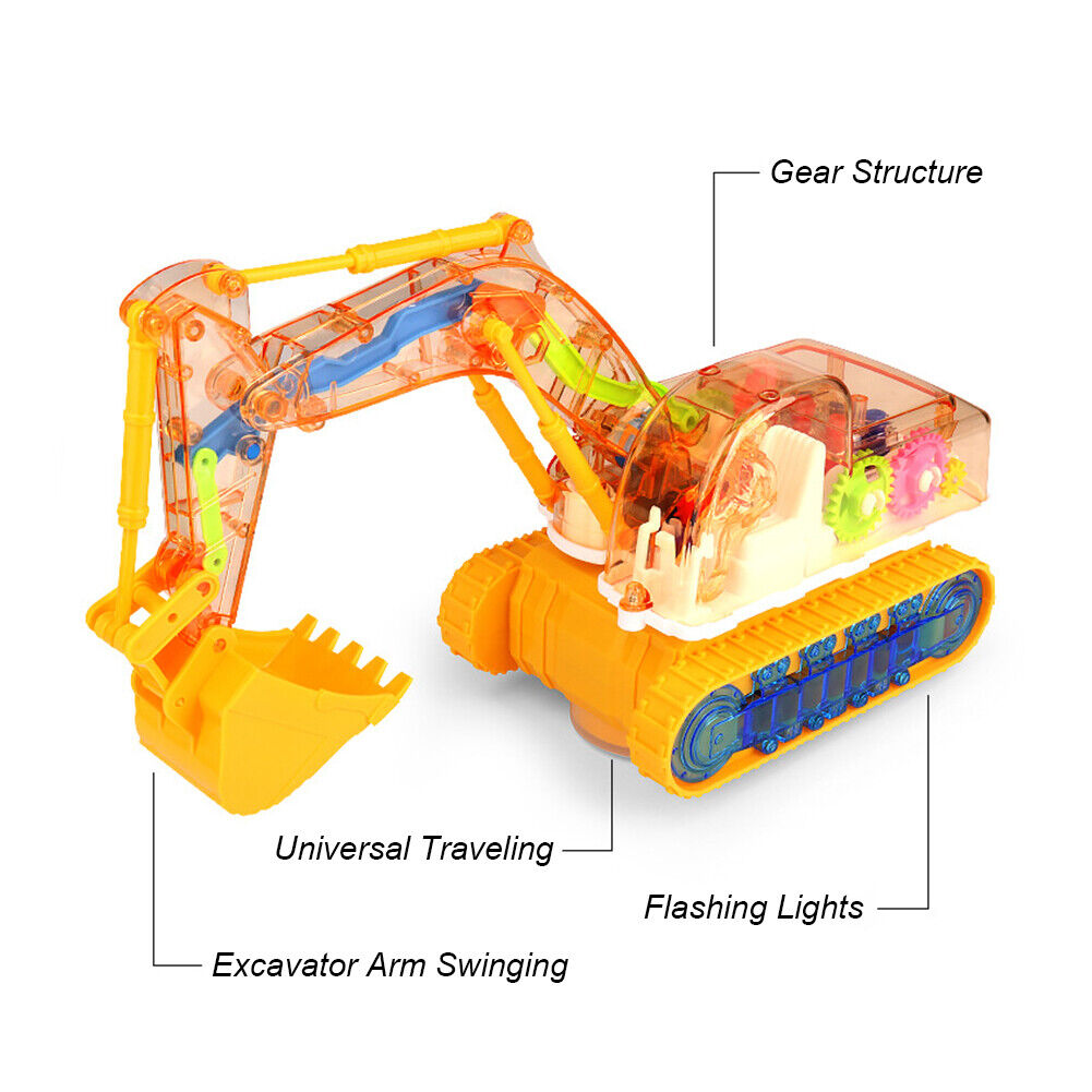 Musical Transparent Mechanical Gear Excavator With Lighting for kids